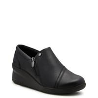 Women's Sutton Zip Wide Width Wedge Slip-on BLACK LEATHER WIDE view