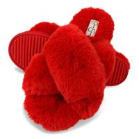 Women's High Plush Slide Slippers RED view