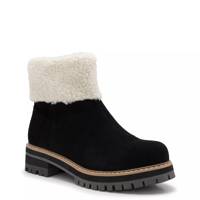 Women's Sherpa Collar Winter Ankle Bootie Black Suede view