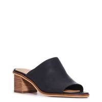 Women's Lutena Mid Heel Leather Mule Sandal BLACK LEATHER view