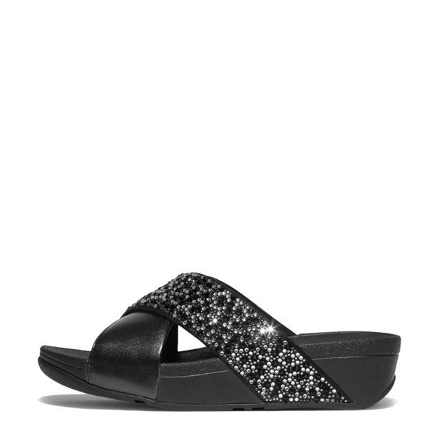 Women's Lulu Crystal-Mix Metallic Cross Slide Sandal