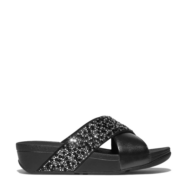 Women's Lulu Crystal-Mix Metallic Cross Slide Sandal