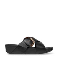 Women's Lulu Resin-Buckle Leather Cross Slides BLACK view