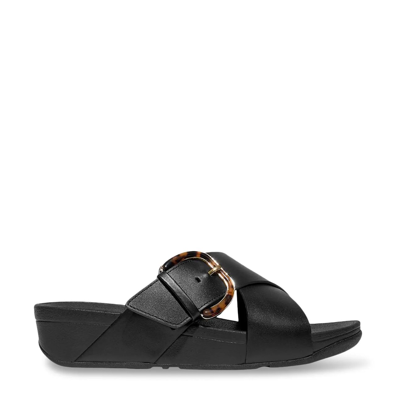 Women's Lulu Resin-Buckle Leather Cross Slides