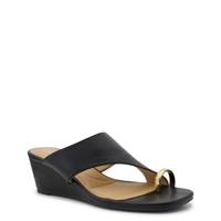 Women's Lovely Time Toe Thong Jewel Ring Wedge BLACK view