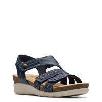 Women's Calenne Clara Wide Width Wedge Sandal NAVY LEATHER WIDE view
