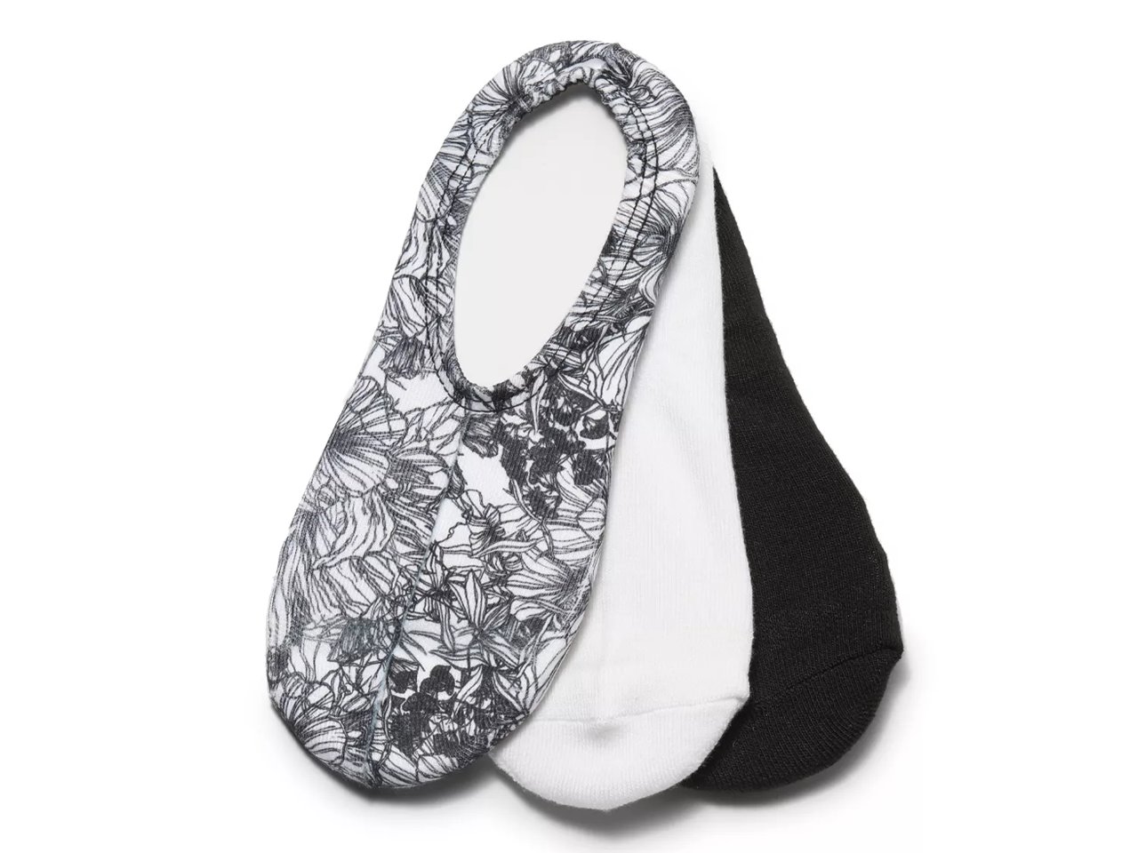 Black & White Floral Womens No Show Socks - 3 Pack