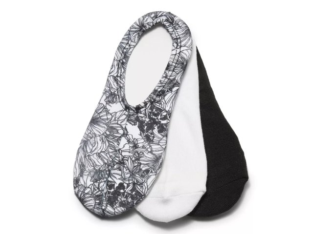 Black & White Floral Womens No Show Socks - 3 Pack