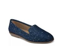 Betunia Loafer Navy Floral Lace Fabric view
