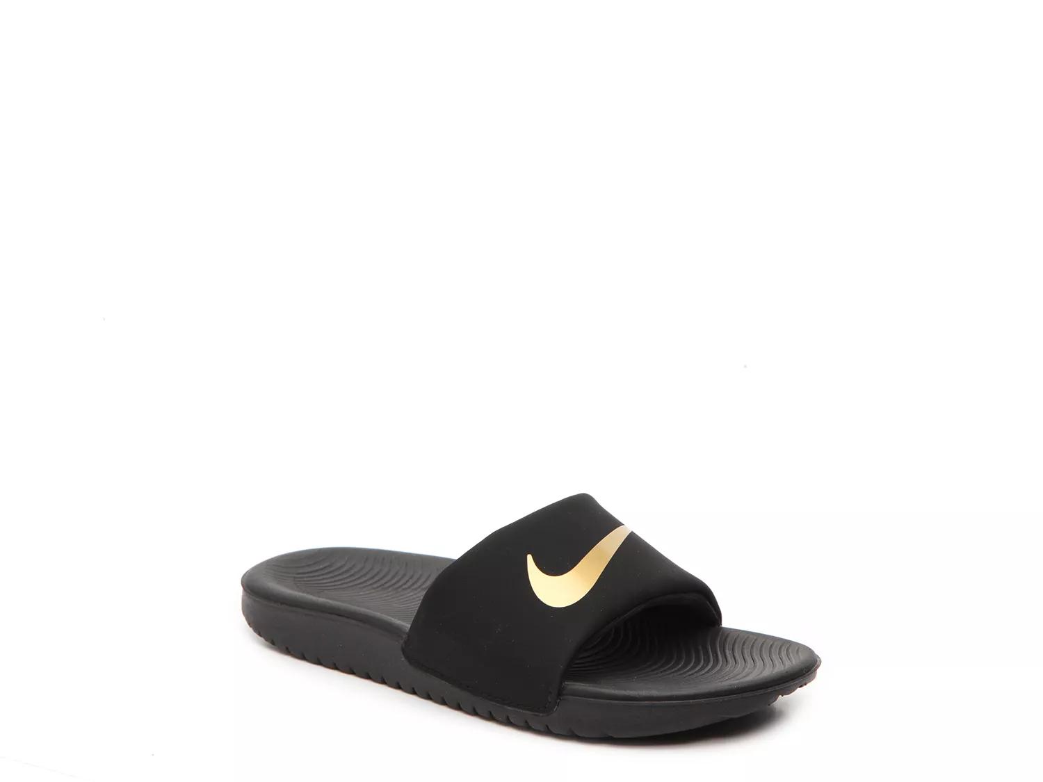 Nike Kawa Slide Sandal Kids' | Boy's | Gold Metallic/Black | Size 11 Youth | Sandals | Athletic