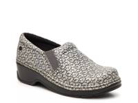 Naples Work Clog Silver Metallic/Black Floral Embossed Leather view
