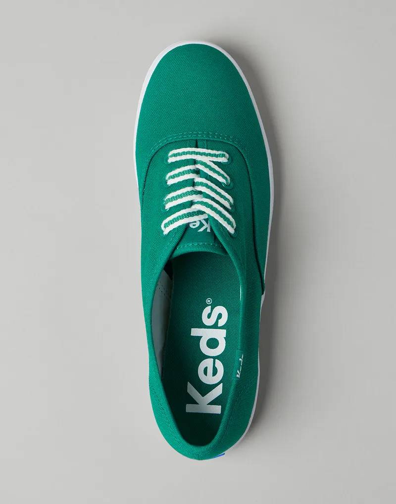 A top-down view of the Keds Champion Canvas Lace-Up Sneaker in Kelly green.