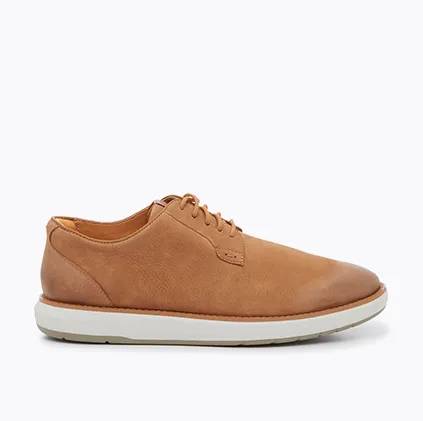 a side view of a men's cashew colored duke oxford dress sneaker