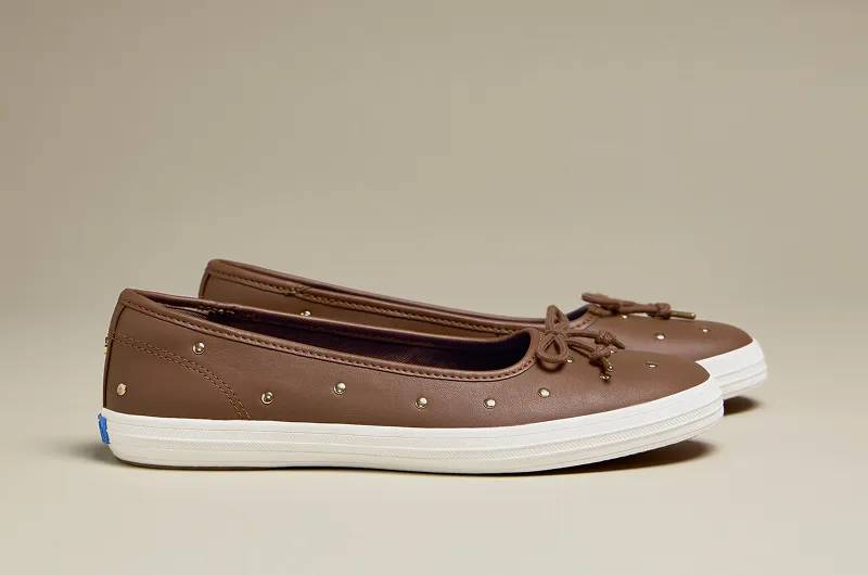 A side view of the Maisie Ballet Leather Studs in brown. Shop Slip-Ons.