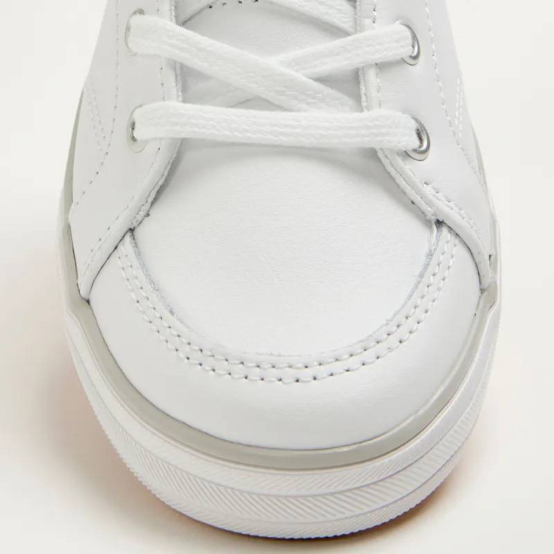 A close-up view of the roomy toe shape of the Center III Leather Lace-Up in white. Inclusive Fits. Extended sizes and a range of width options. Shop Now.