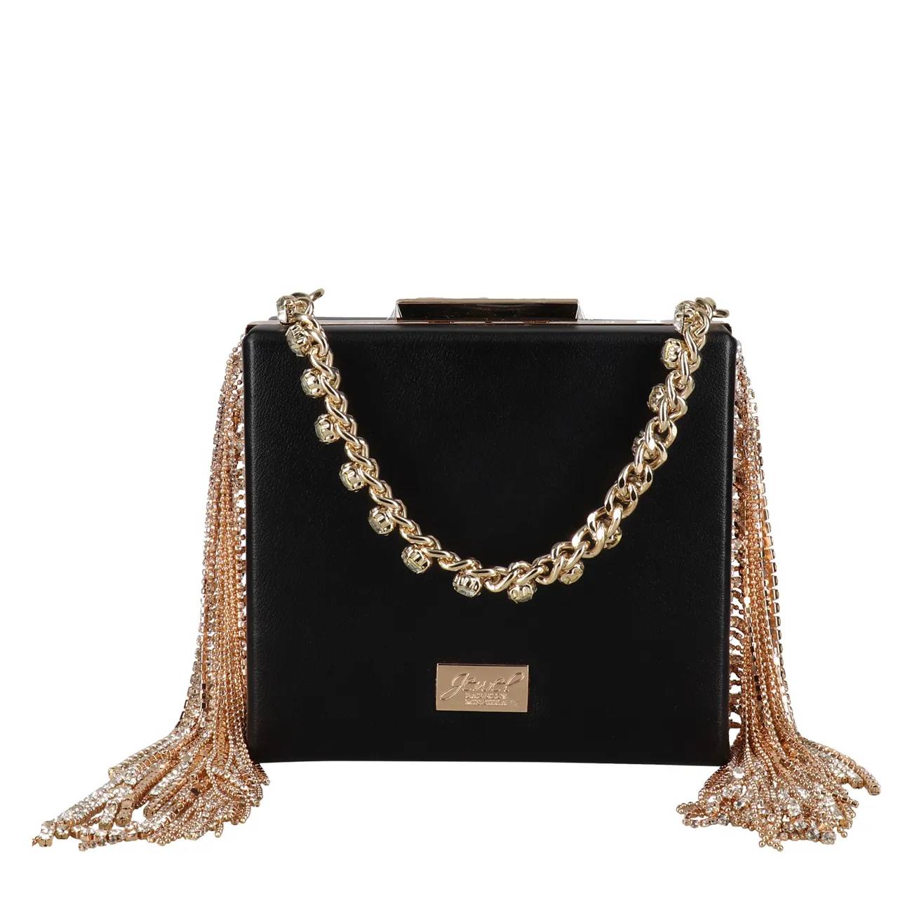 Jewel Badgley Mischka Women's Ryker Fringe Crystal Jewel Handle Minaudiere Bag