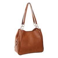 Triple Compartment Shoulder Bag BROWN view
