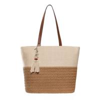 Woven Tote Bag Beige/Cognac view