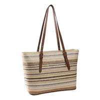 Straw Stripe Tote Bag NATURAL STRAW/COGNAC view
