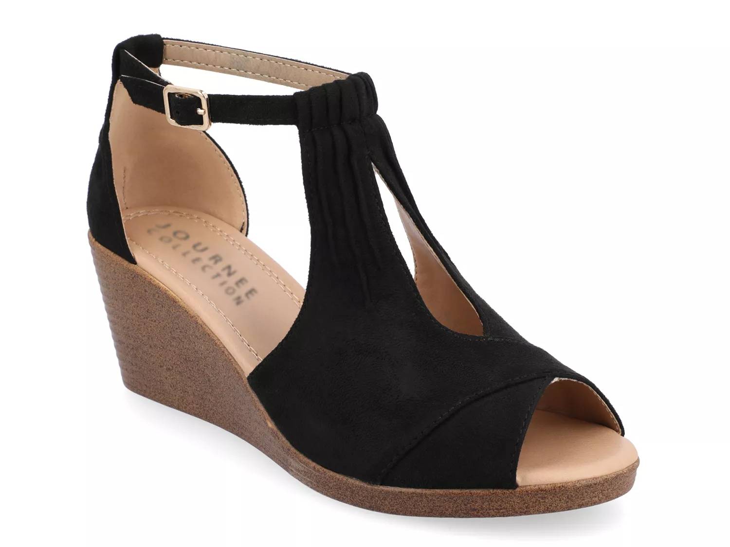 black dress brown wedges Draper James Selena V-Neck Midi Dress main image 1