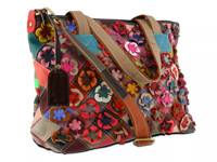 Applique Leather Shoulder Bag Multicolor Geometric/Stripes view
