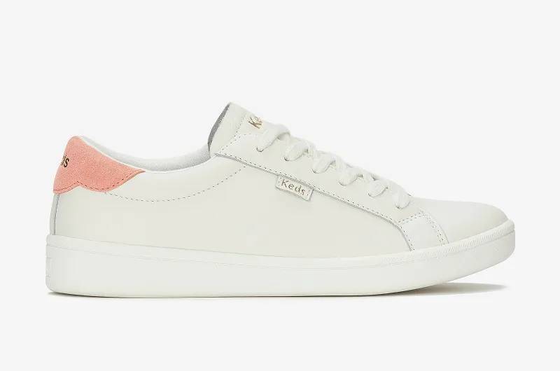 A side view of the Ace II Leather Lace-Up in white/coral.