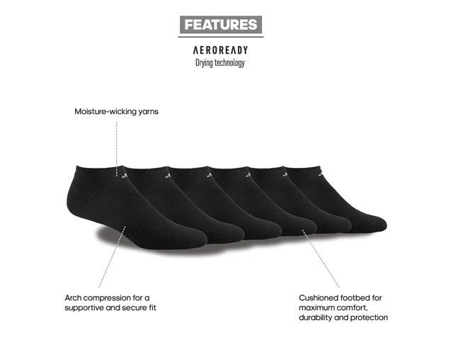 adidas Athletic Cushioned Men's No Show Socks - 6 Pack - Free Shipping | DSW