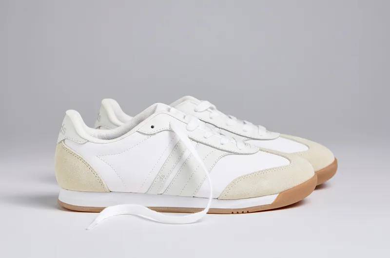 A sideview of the Revival Nylon/Suede Lace-Ups in snow white/light grey. Shop Lace-Ups.