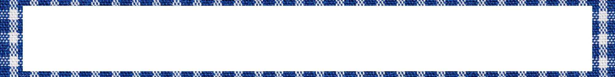 A blue-and-white gingham border around the text.