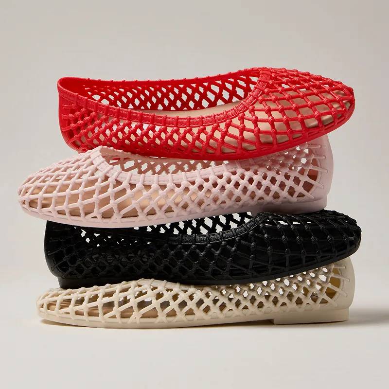 A stack of the four colors of Keds’ new Jelly Shoe: cream, black, bloom, and red. Corresponding text says Just Add Jelly. Our fresh take on a nostalgic fave. Shop Jelly Shoe.