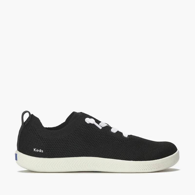 A side view of the BlissMove Champ Engineered Knit Slip-On in black/white