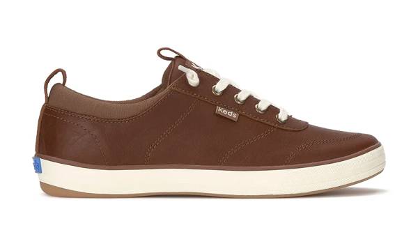 A side view of the Center III Leather Slip-On in cognac.
