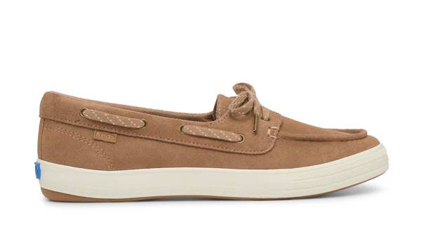 A side view of the Center III Suede Boat Shoe in tan.