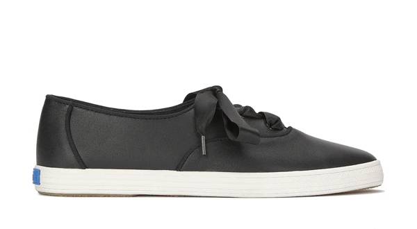A side view of the Keds Champion Point Low Wave Leather Lace-Up in black. Shop Low profile.