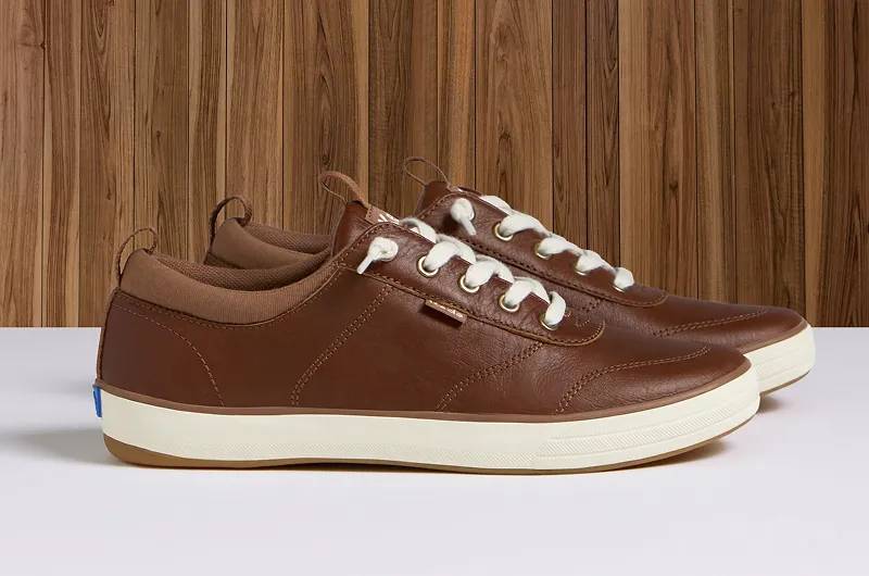 A side view of the Center III Leather Slip-On in cognac.