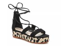 Kellia Espadrille Platform Sandal Black Suede with Leopard Print Heel view