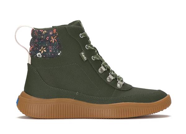 A side view of the Nova Boot Lace-Up Coated Canvas/Nylon in olive.