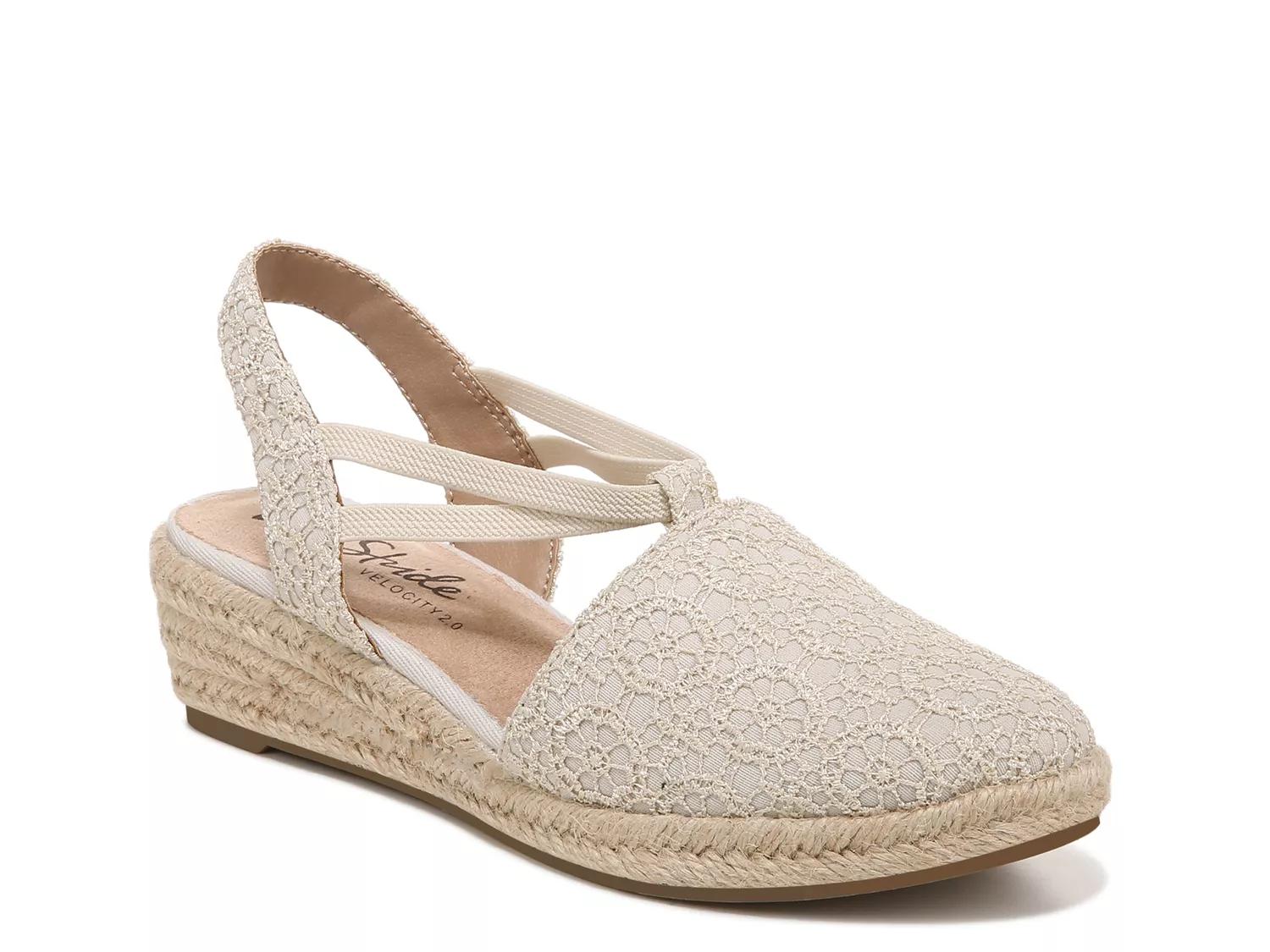 LifeStride Katrina 2 Espadrille Wedge Sandal | Women's | Beige Floral Crochet | Size 9.5 | Sandals | Ankle Strap