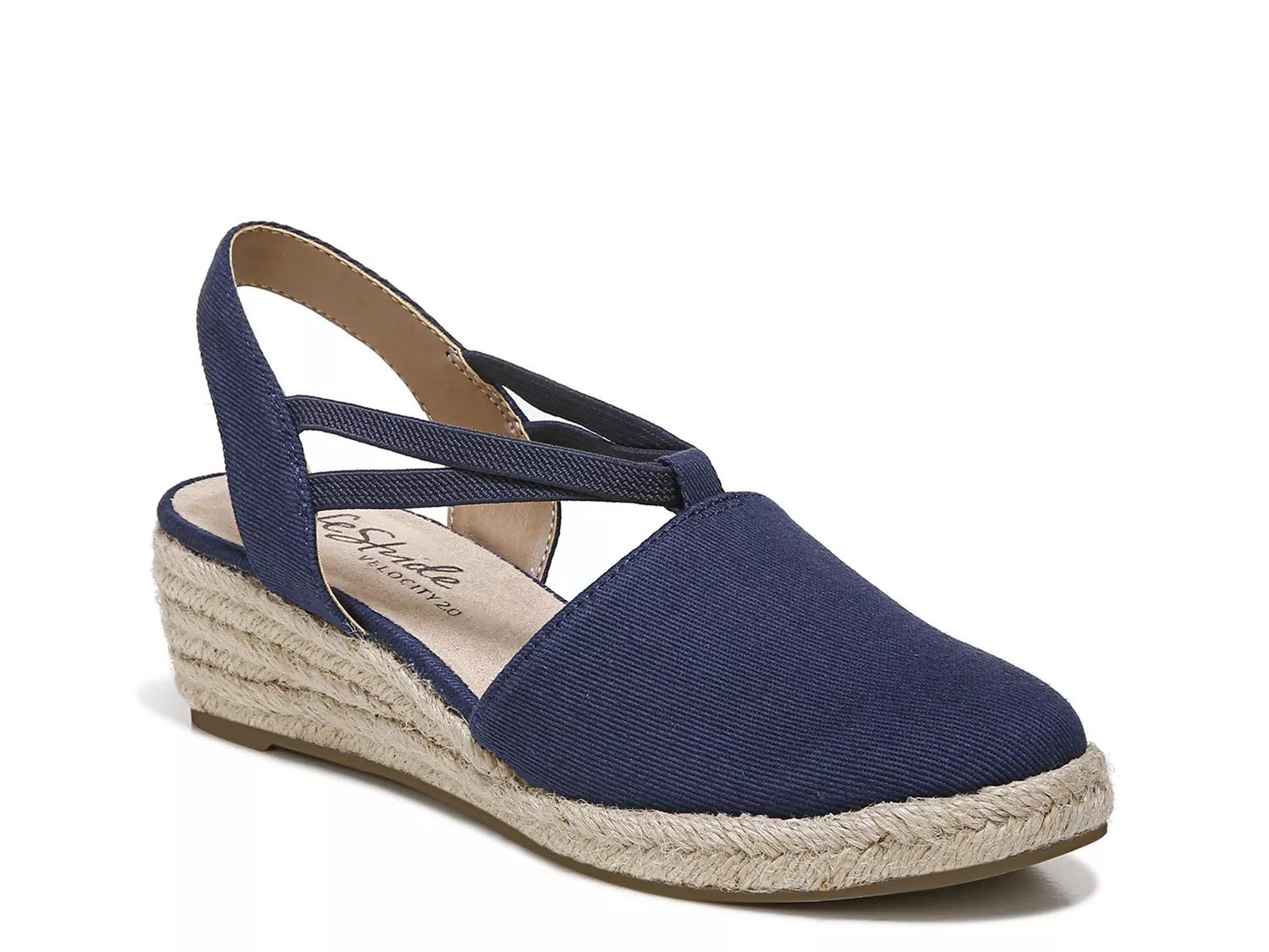 LifeStride Wide Width Katrina 2 Espadrille Wedge Sandal | Women's | Navy | Size 9.5 | Sandals | Ankle Strap
