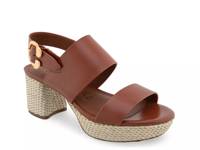 Camera Platform Sandal Cognac Leather/Woven Heel view