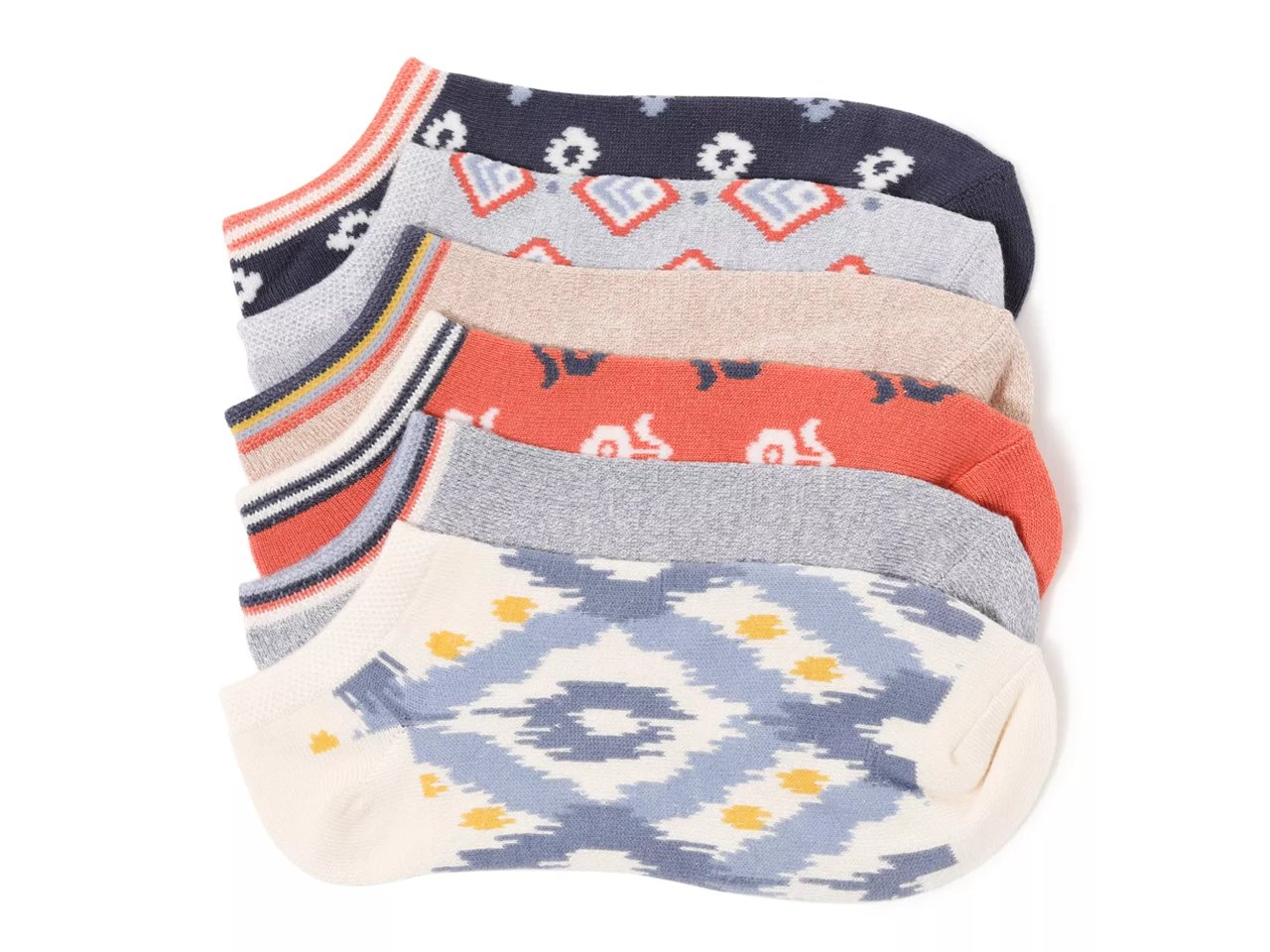 Floral Ikat Women's No Show Socks - 6 Pack