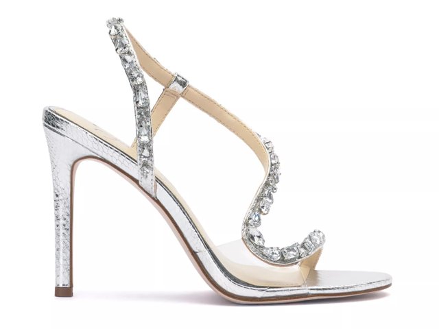 jaycin metallic embossed jewel embellished asymmetrical dress sandals Jaycin High Heel in Gold