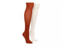 Solid Women's Knee Socks - 2 Pack Off White/Rust view