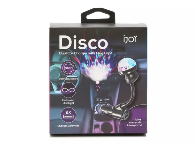 Disco Dual Car Charger with Flexi Light