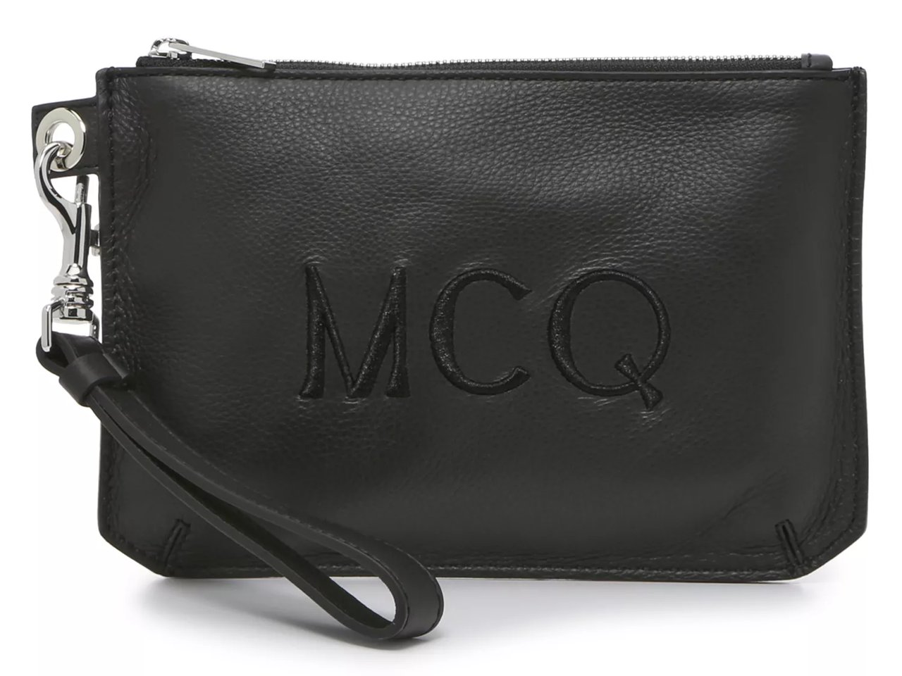 Logo Stitched Leather Wristlet