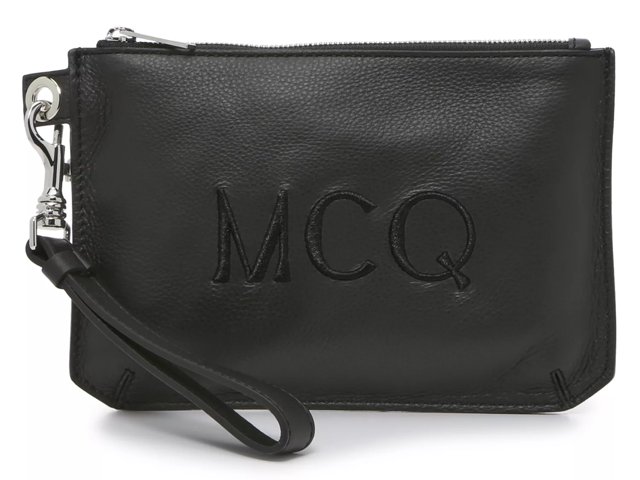 Logo Stitched Leather Wristlet