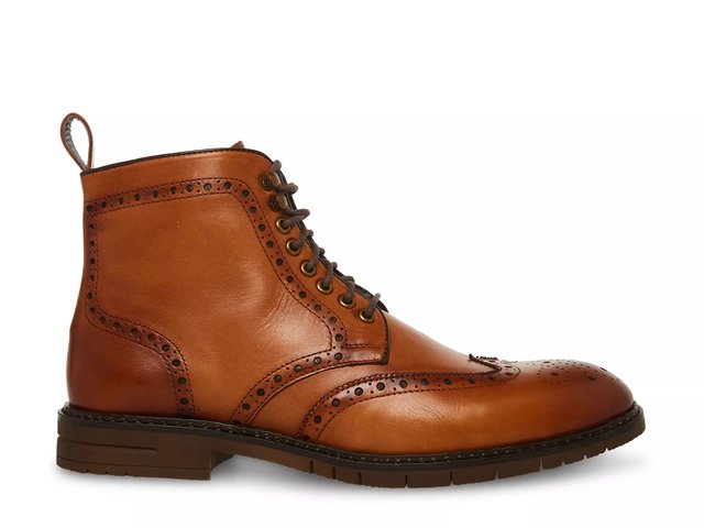 Men\'s Brown Steve Madden Leather Wingtip Boots Steve Madden Westun Wingtip Dress Shoe Boot, Men 8.5, Cognac  main image 3