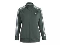 Essentials Warm-Up Tricot 3-Stripes Women's Plus Size Track Top Dark Green view