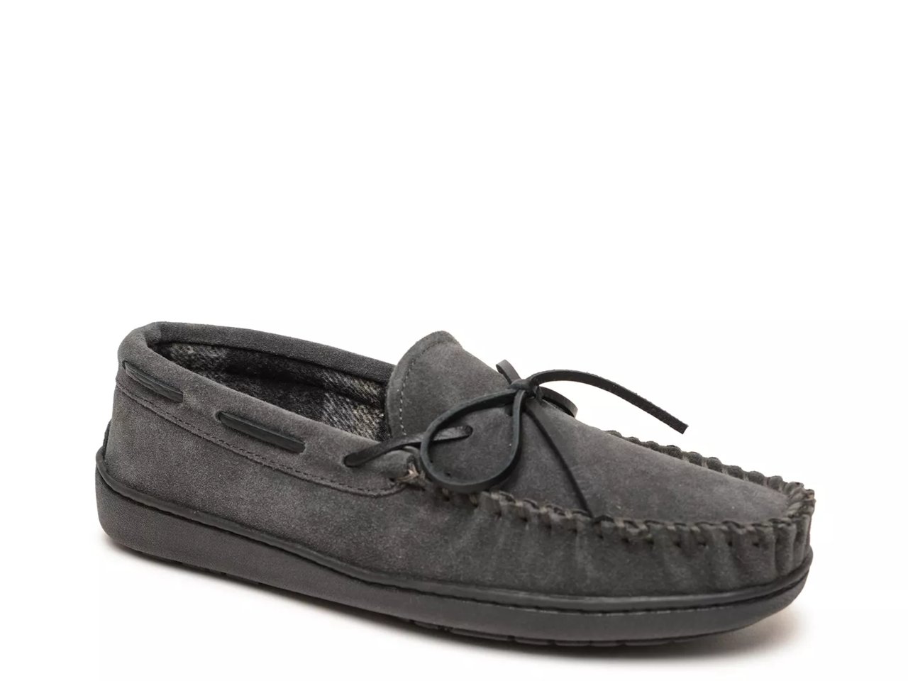 Plaid Fleece Lined Hardsole Moccasin Slipper