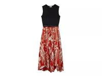 Sleeveless Pleated Women's Midi Dress Orange/Black view